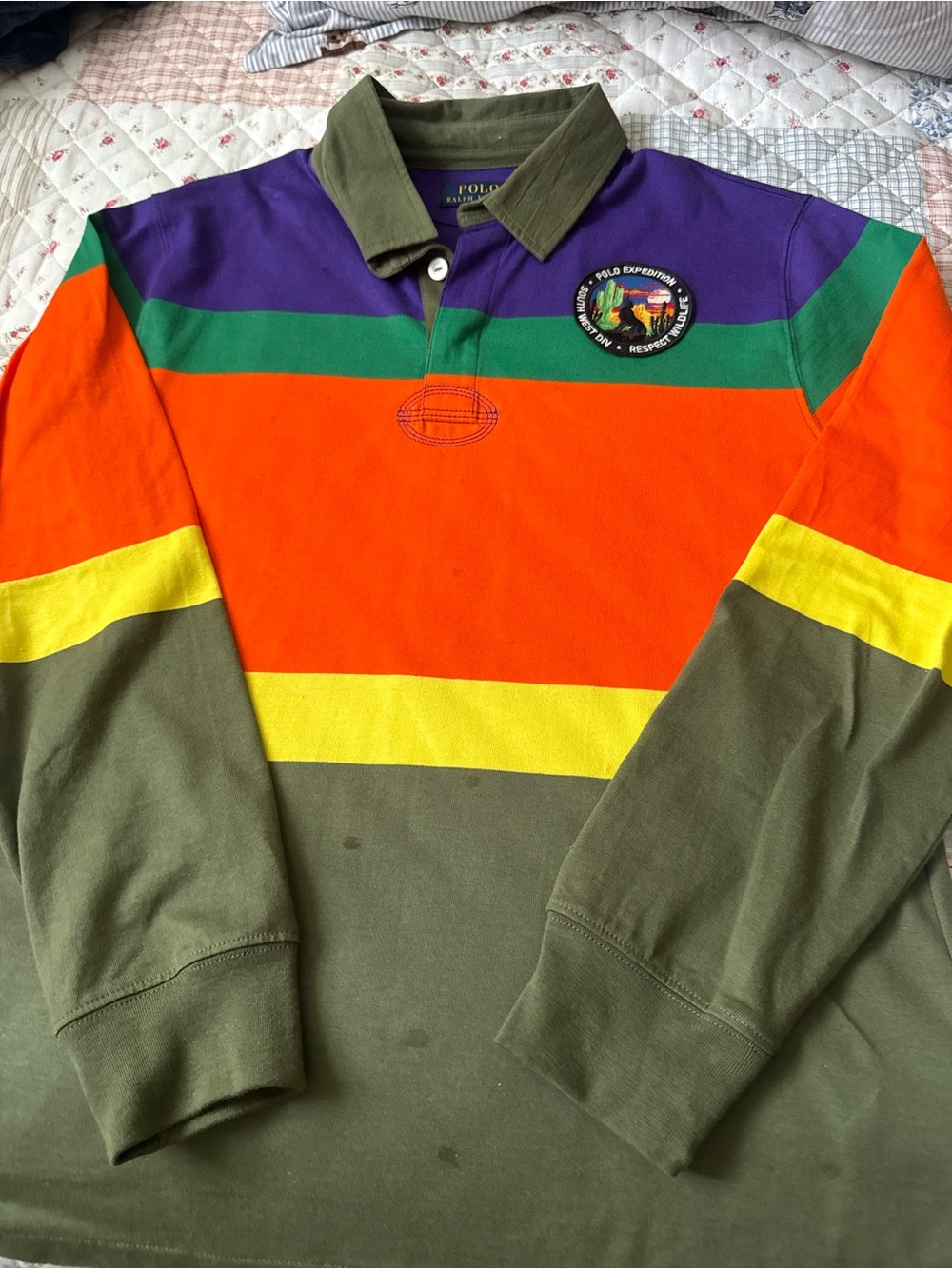 Polo by Ralph Lauren Purple Green Orange Rugby with Polo Expedition Patch